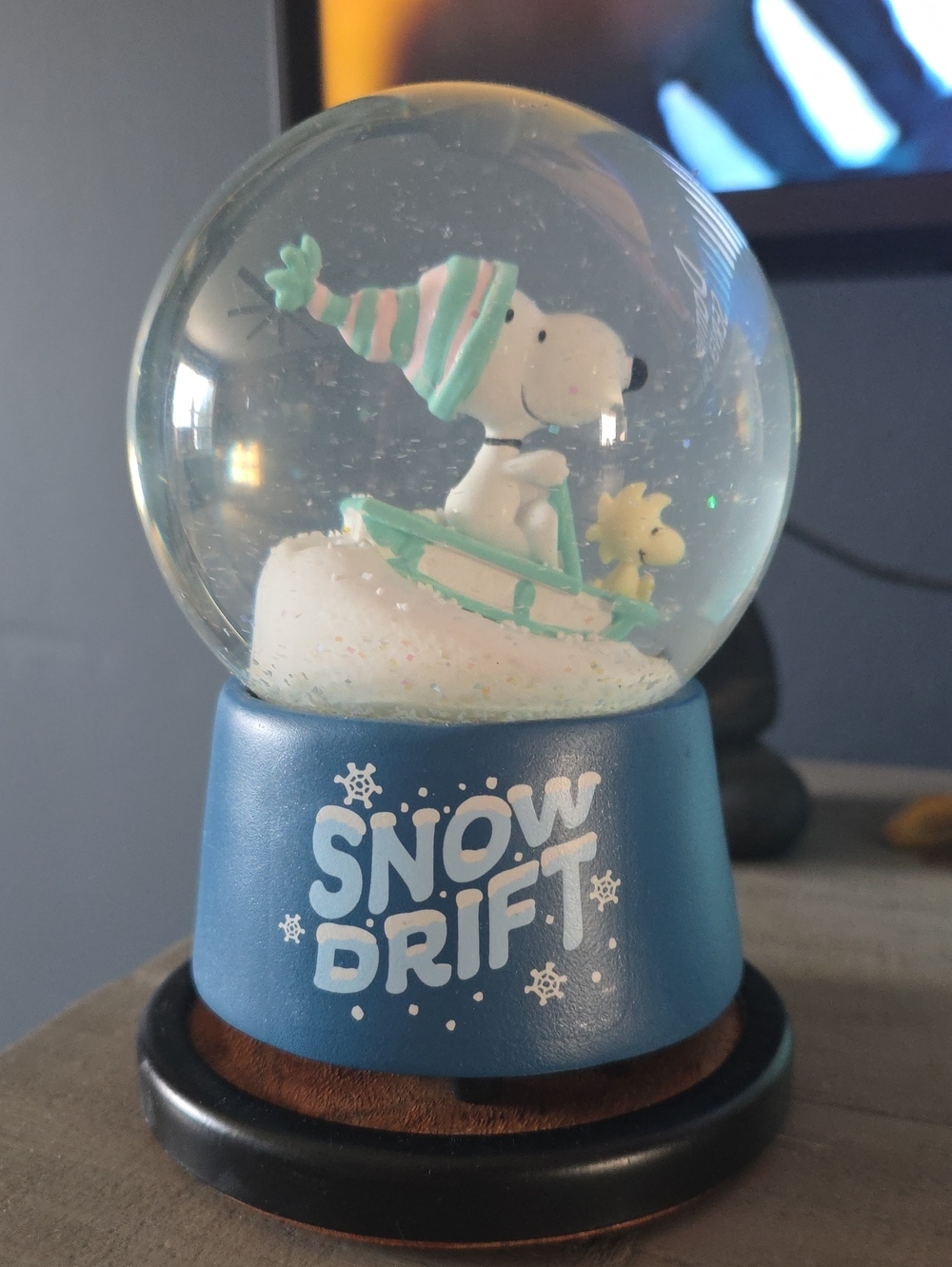 Snow Drift Snoopy Holiday Snow Globe - Blue